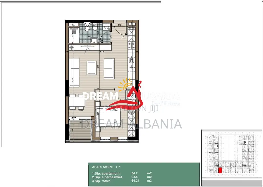 Apartament 1+1 ne shitje në zonën e Kamzës, Tirane (ID 41111083)